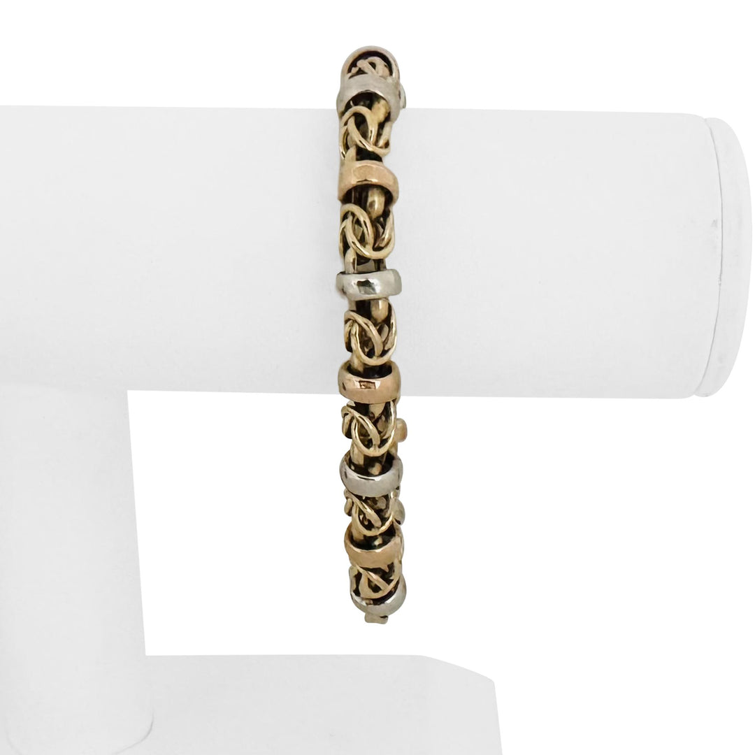 14k Yellow White and Rose Gold 15.5g Ladies Fancy Byzantine Link Bracelet 8"