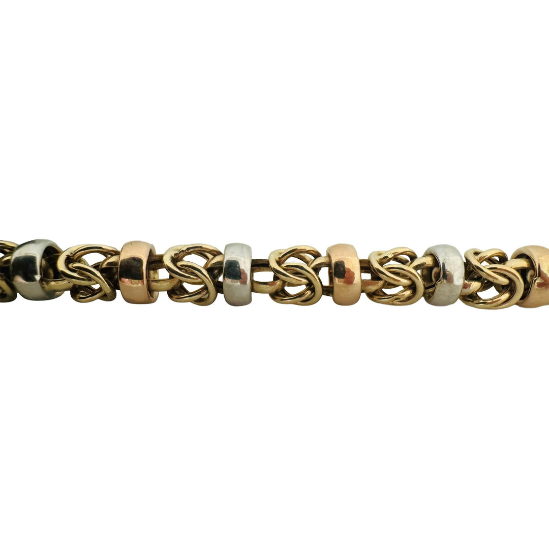 14k Yellow White and Rose Gold 15.5g Ladies Fancy Byzantine Link Bracelet 8"
