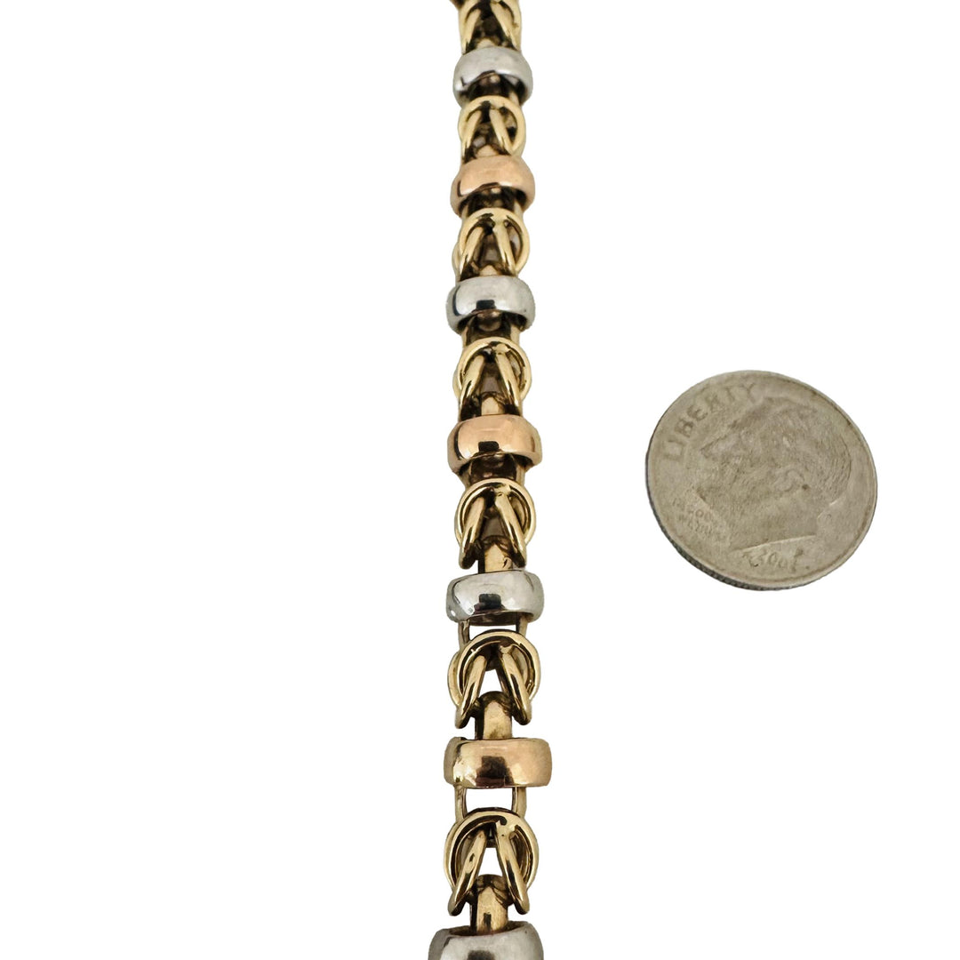 14k Yellow White and Rose Gold 15.5g Ladies Fancy Byzantine Link Bracelet 8"
