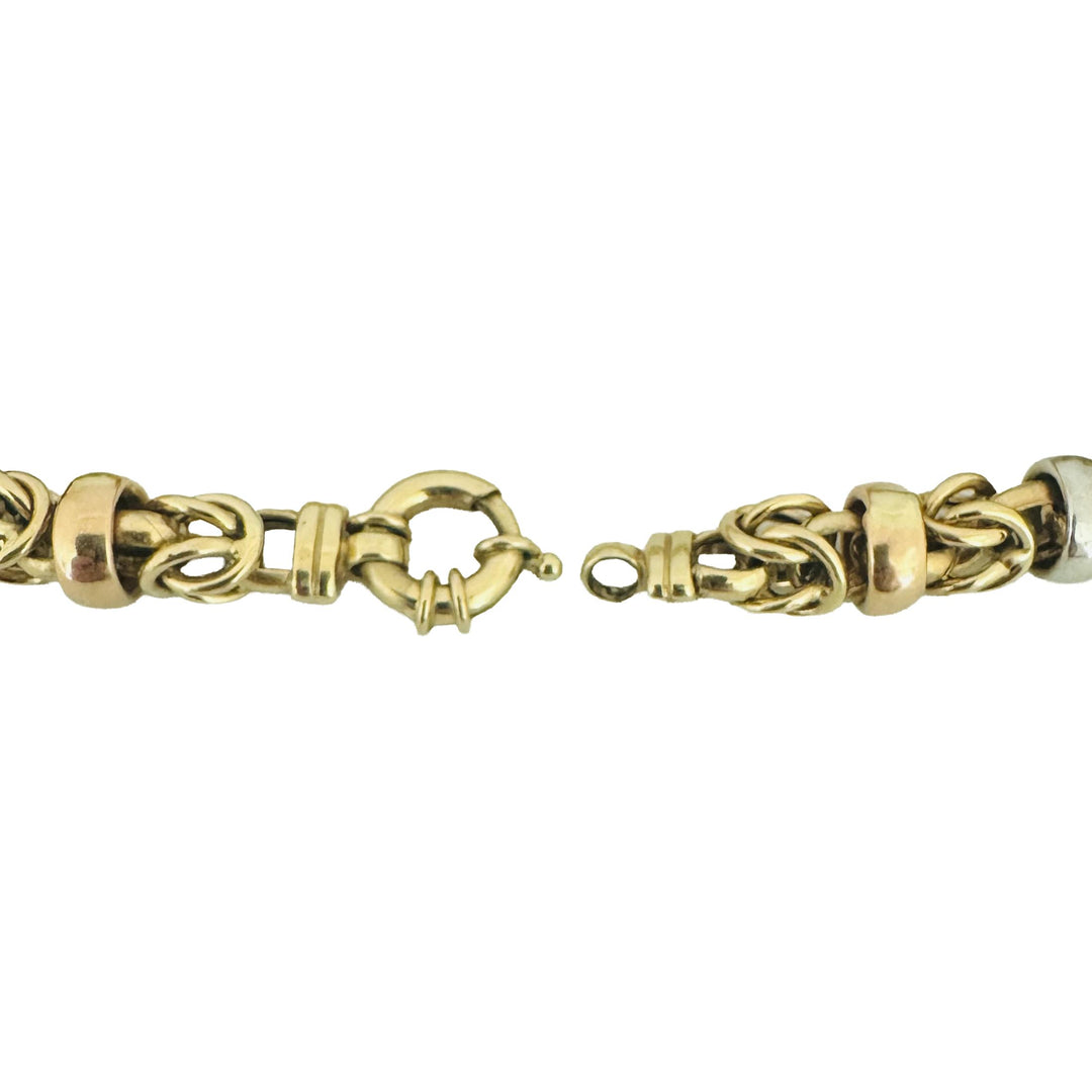 14k Yellow White and Rose Gold 15.5g Ladies Fancy Byzantine Link Bracelet 8"