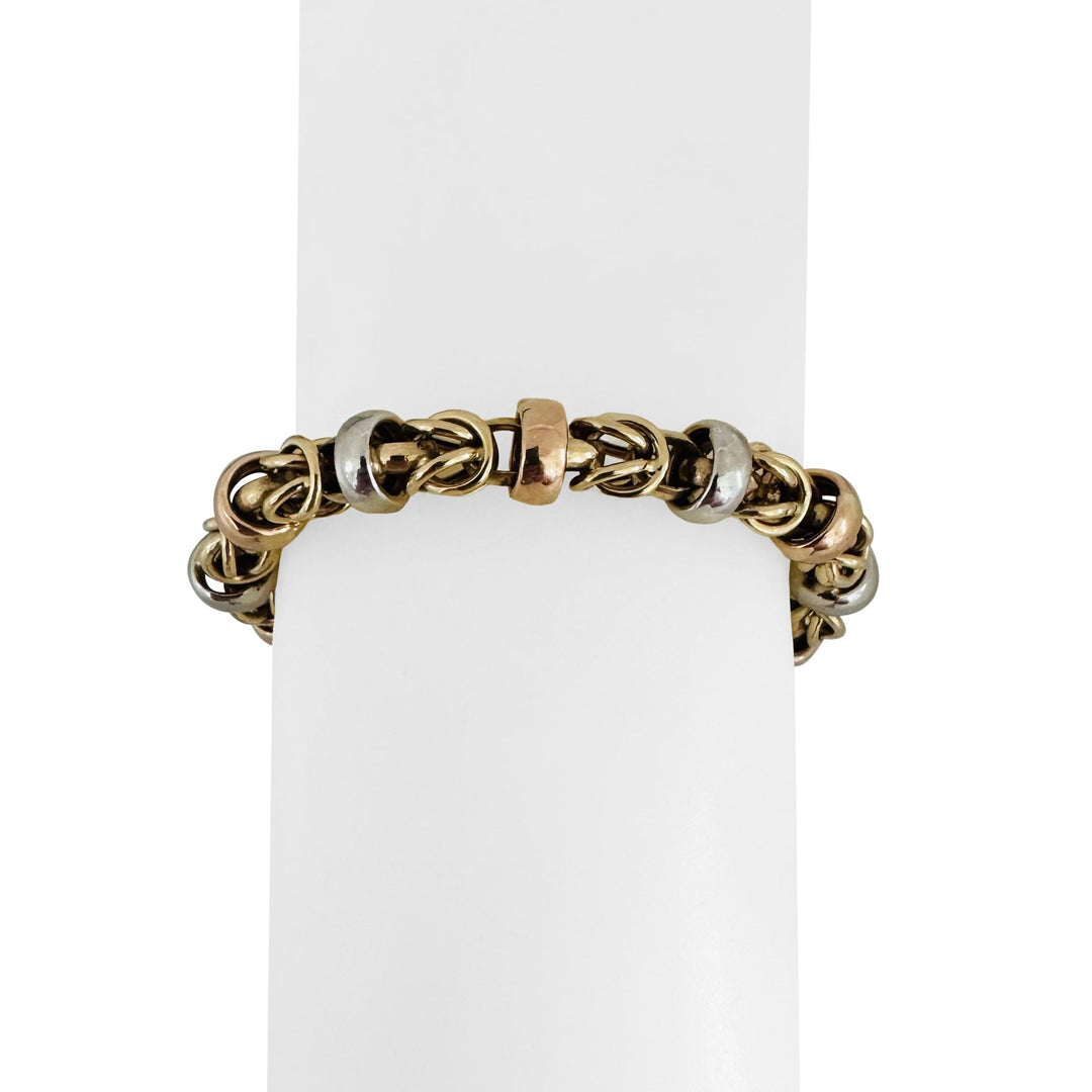14k Yellow White and Rose Gold 15.5g Ladies Fancy Byzantine Link Bracelet 8"