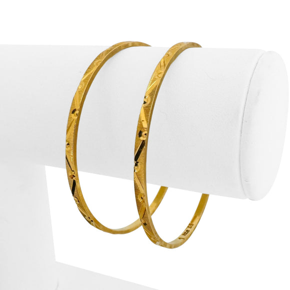 Pair of 22k Yellow Gold 24g Solid Fancy Slip On Bangle Bracelets 7