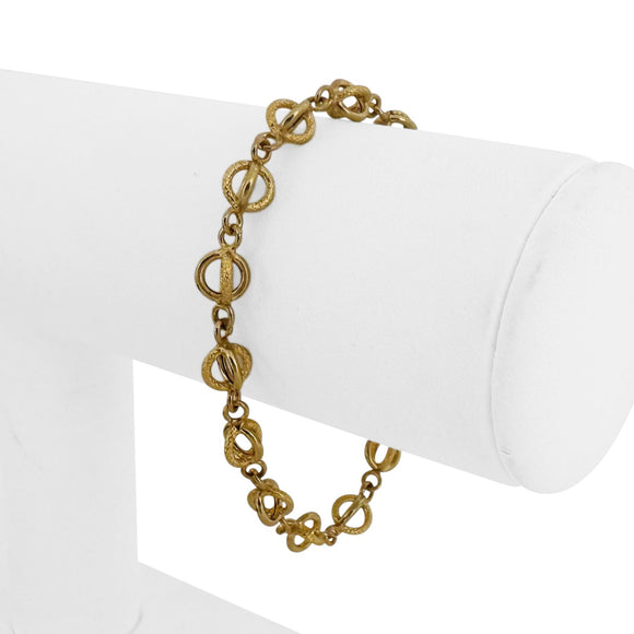 18k Yellow Gold 4.4g Hollow Light 6.5mm Fancy Circle Link Bracelet Italy 6.5