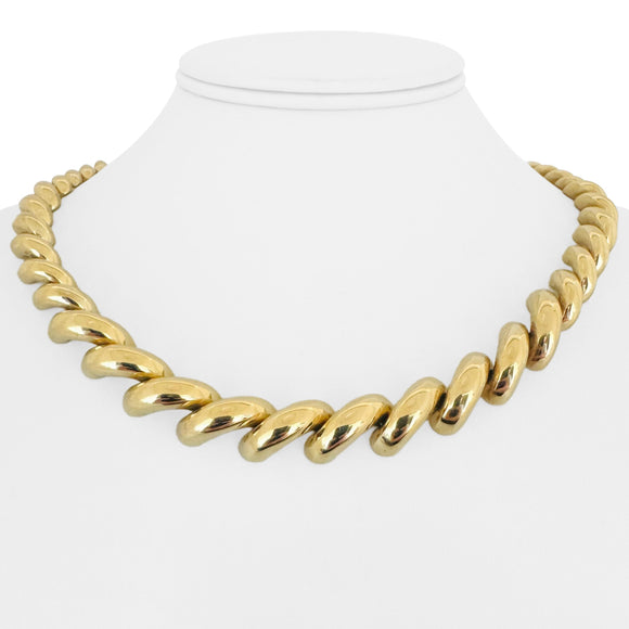14k Yellow Gold 48.6g Graduated Polished San Marco Link Necklace Italy 18