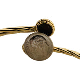 14k Yellow Gold and Metallic Druzy Quartz Crystal Bypass Bangle Bracelet 7.5"