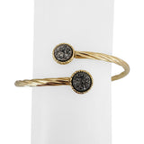 14k Yellow Gold and Metallic Druzy Quartz Crystal Bypass Bangle Bracelet 7.5"