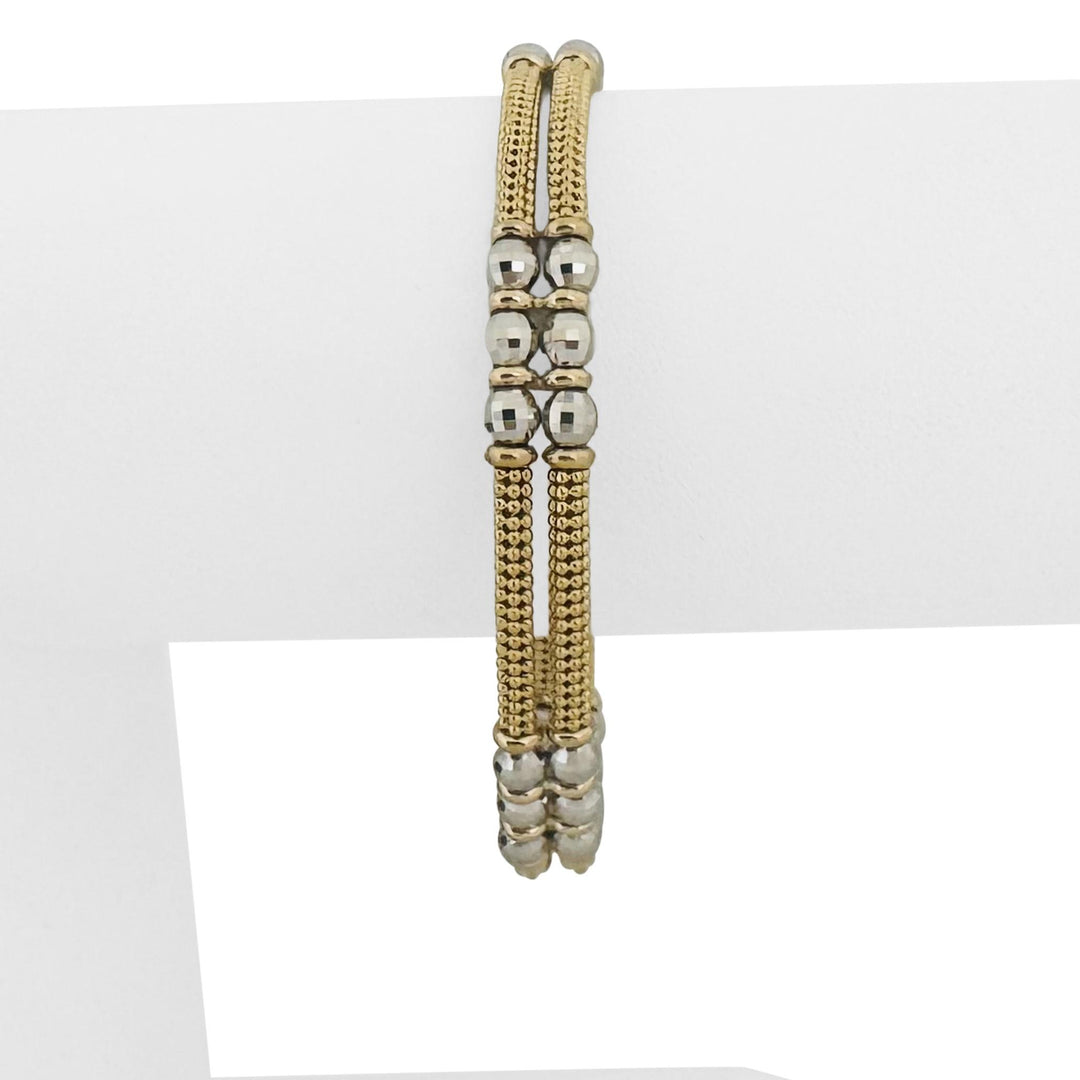 14k Yellow and White Gold 13.2g Flexible Ball Bead Cuff Bracelet Italy 7"