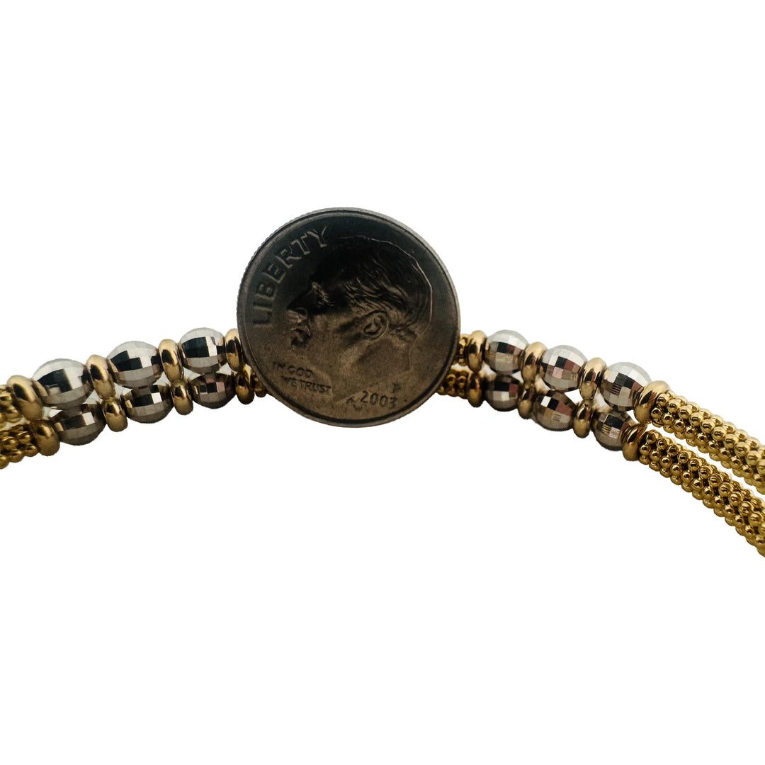 14k Yellow and White Gold 13.2g Flexible Ball Bead Cuff Bracelet Italy 7"