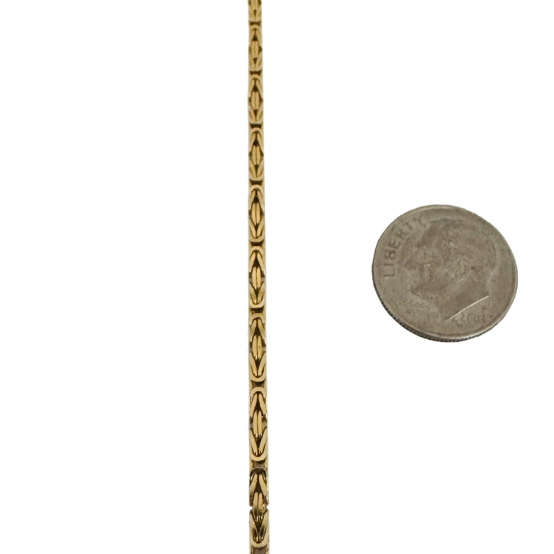 14k Yellow Gold 14g Solid Thin 2mm Squared Byzantine Link Necklace Italy 20"