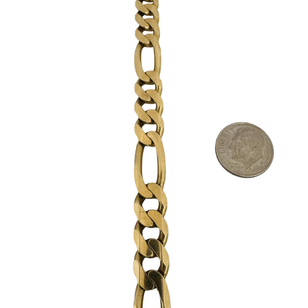 14k Yellow Gold 27.3g Solid Men's 9.5mm Figaro Link Bracelet Italy 8.5"