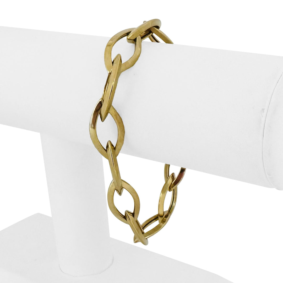 14k Yellow Gold 9.2g Ladies 11mm Marquise Link Toggle T Bar Bracelet Italy 7.5"