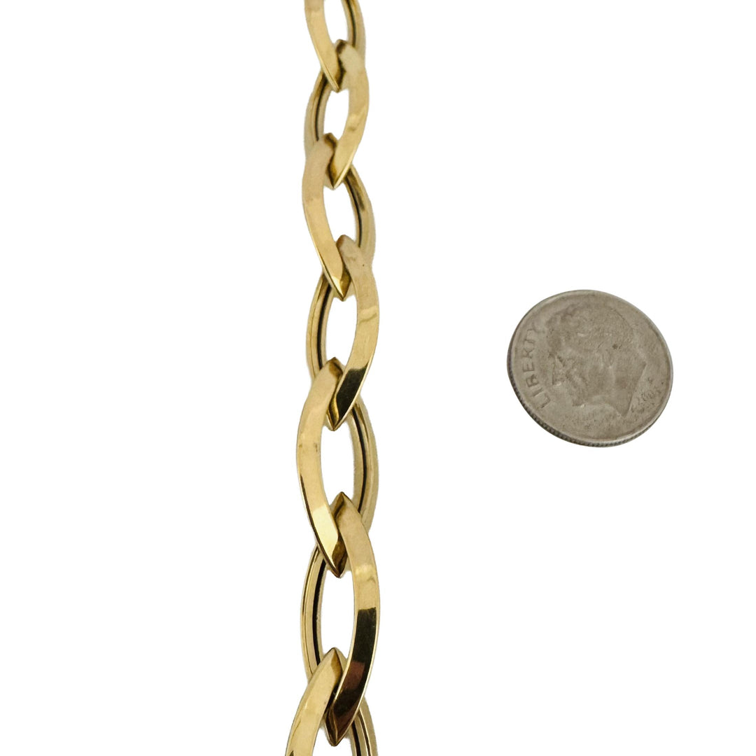 14k Yellow Gold 9.2g Ladies 11mm Marquise Link Toggle T Bar Bracelet Italy 7.5"