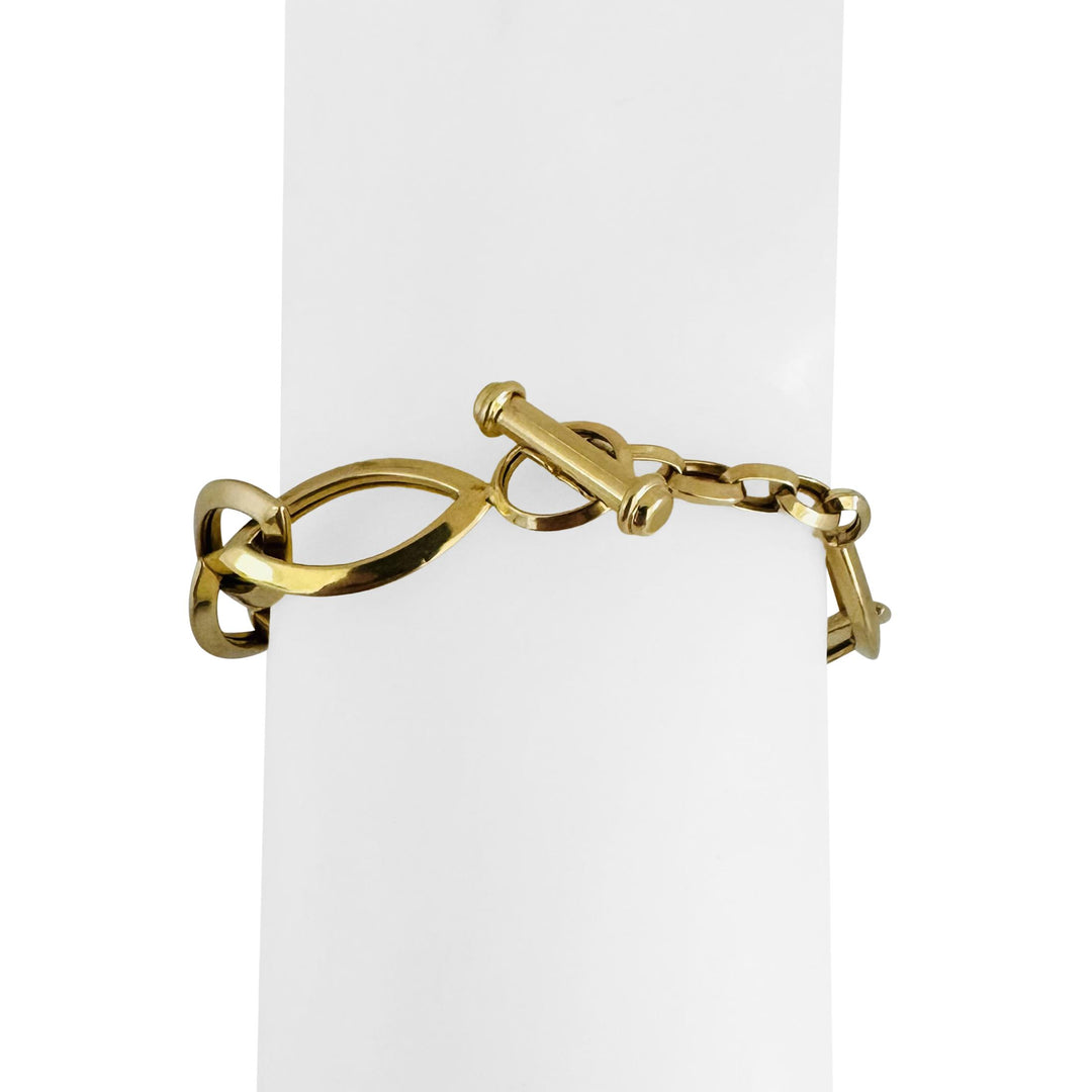 14k Yellow Gold 9.2g Ladies 11mm Marquise Link Toggle T Bar Bracelet Italy 7.5"