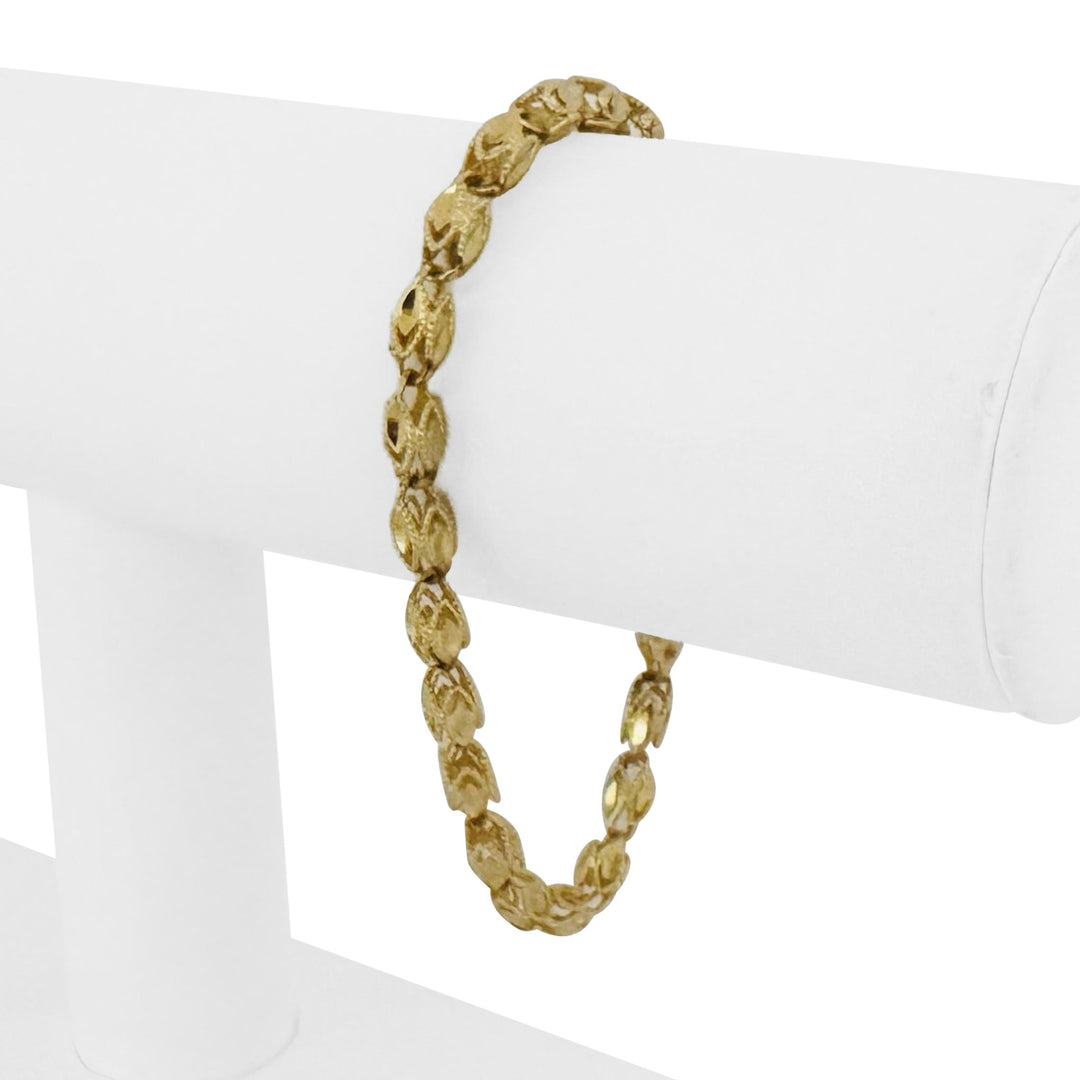 14k Yellow Gold 7.7g Vintage Diamond Cut 4.5mm Solid Fancy Link Bracelet 7.5"