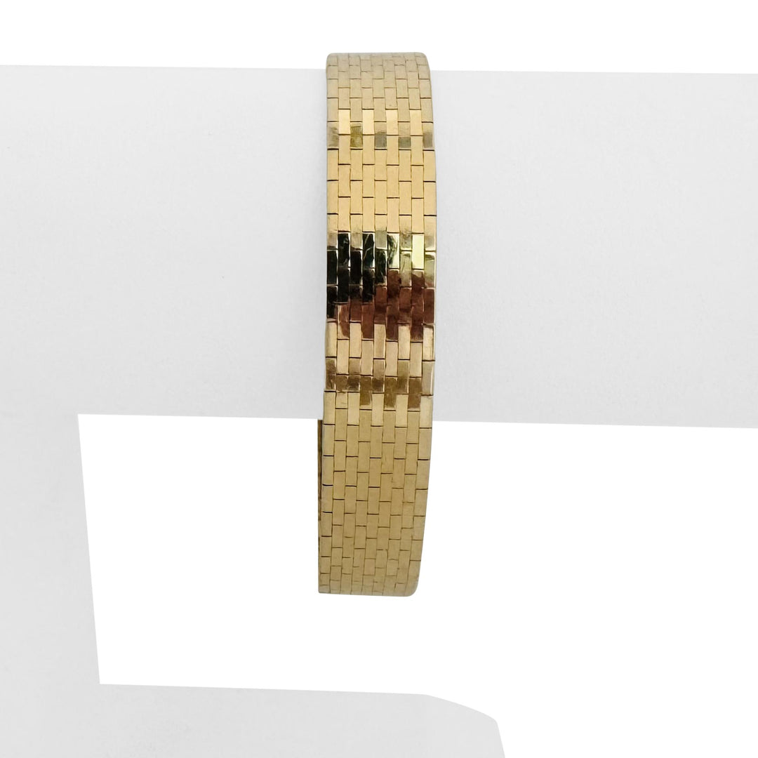 14k Yellow and White Gold Diamond 36g Solid Flexible Cuff Bracelet Italy 6.75"