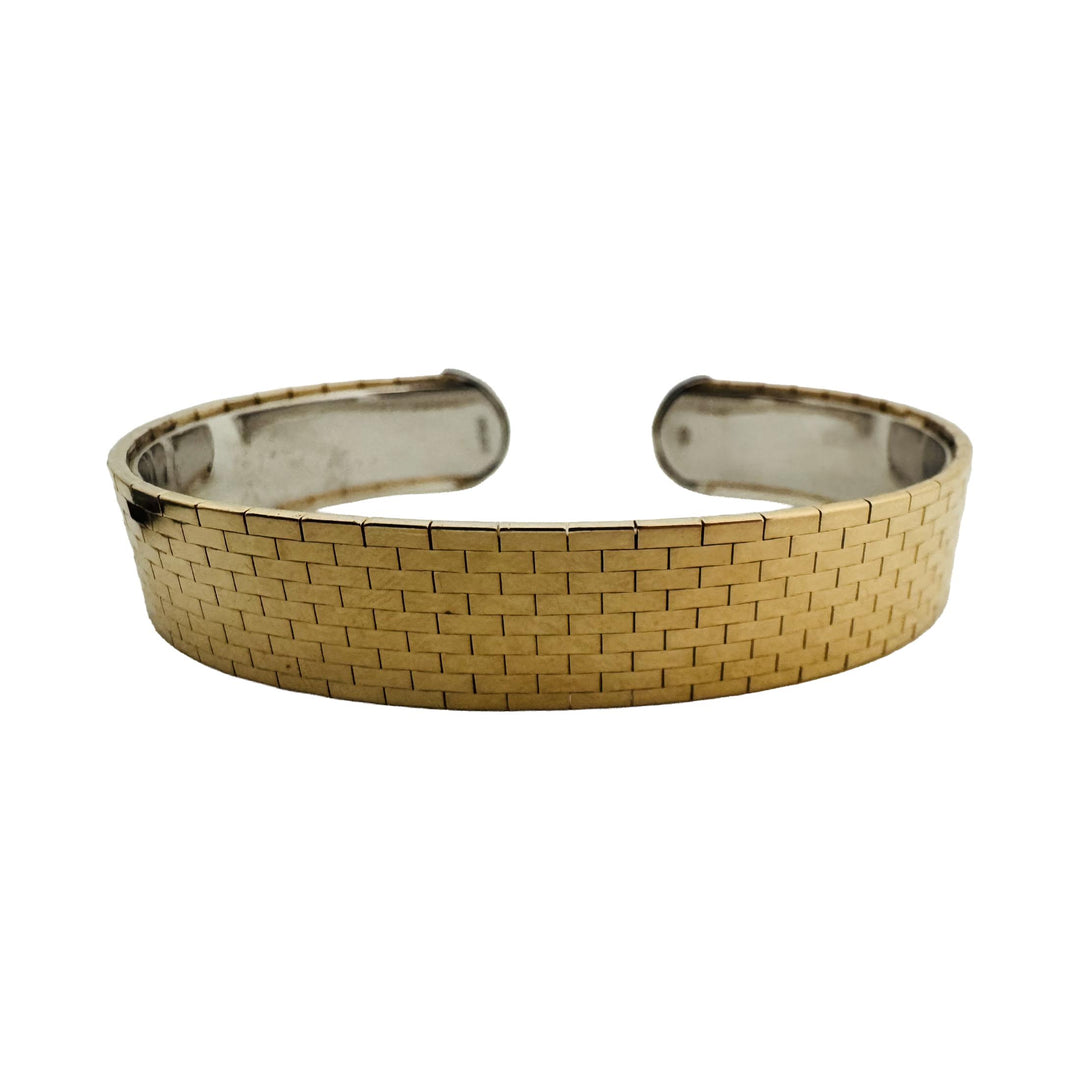 14k Yellow and White Gold Diamond 36g Solid Flexible Cuff Bracelet Italy 6.75"