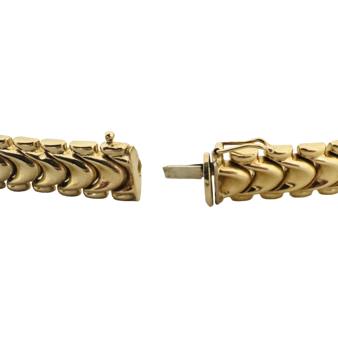 14k Yellow Gold 18.3g Vintage Polished 11mm Fancy Link Bracelet Italy 7"