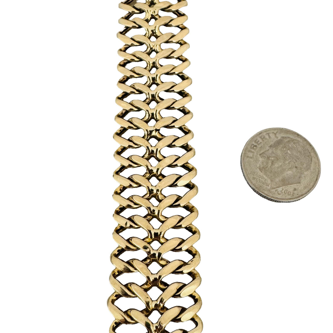 14k Yellow Gold 18g Vintage Ladies 17mm Fancy Link Bracelet Italy 7.5"