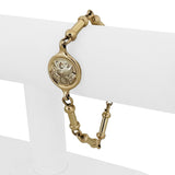 14k Yellow and White Gold 27g Solid Coin Medallion Station Bar Link Bracelet 8"
