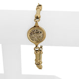14k Yellow and White Gold 27g Solid Coin Medallion Station Bar Link Bracelet 8"