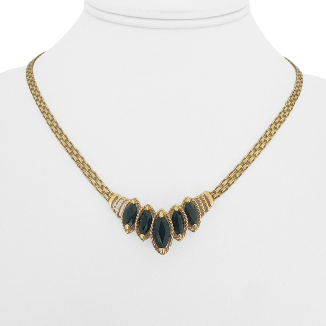 14k Yellow Gold and Marquise Cut Onyx Centerpiece Bismark Link Necklace 16.5"