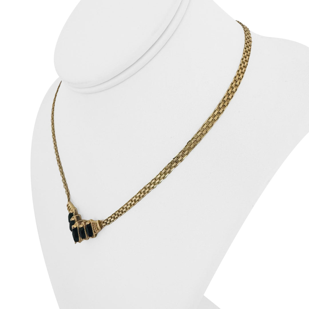 14k Yellow Gold and Marquise Cut Onyx Centerpiece Bismark Link Necklace 16.5"