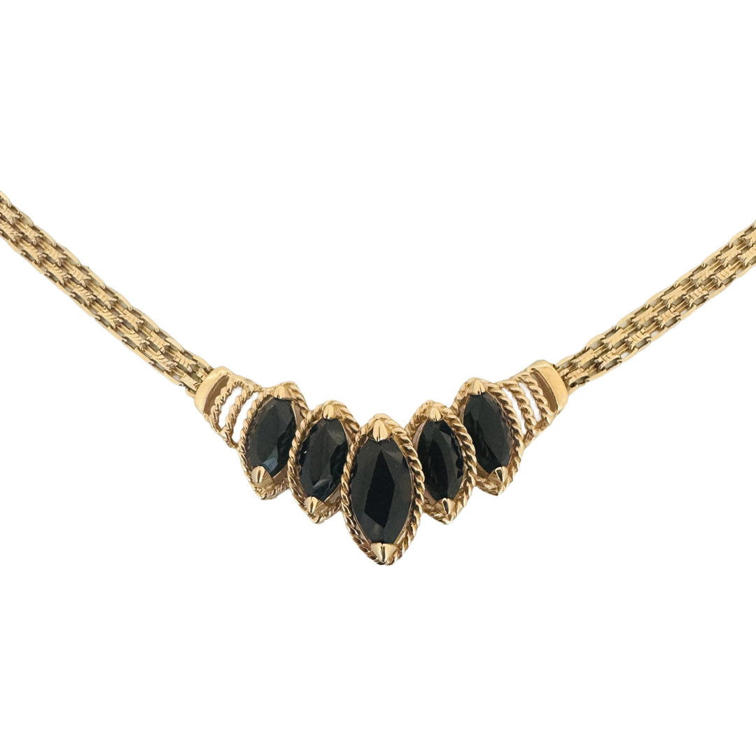14k Yellow Gold and Marquise Cut Onyx Centerpiece Bismark Link Necklace 16.5"