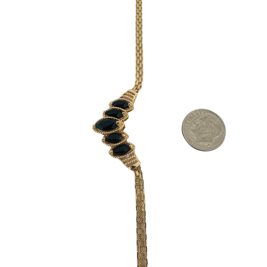 14k Yellow Gold and Marquise Cut Onyx Centerpiece Bismark Link Necklace 16.5"