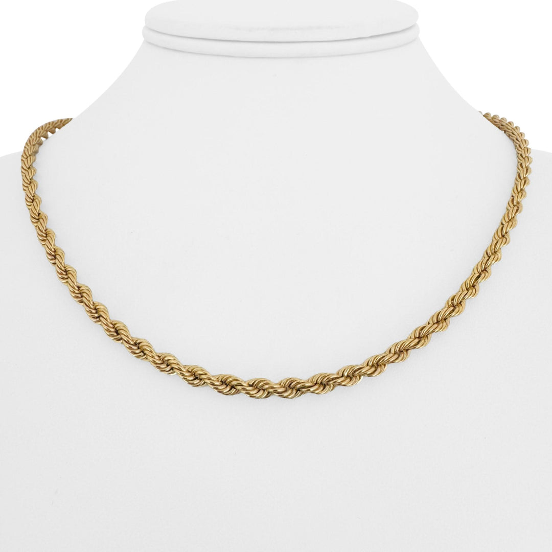 14k Yellow Gold 6.7g Hollow Light 4mm Rope Chain Necklace Italy 18"