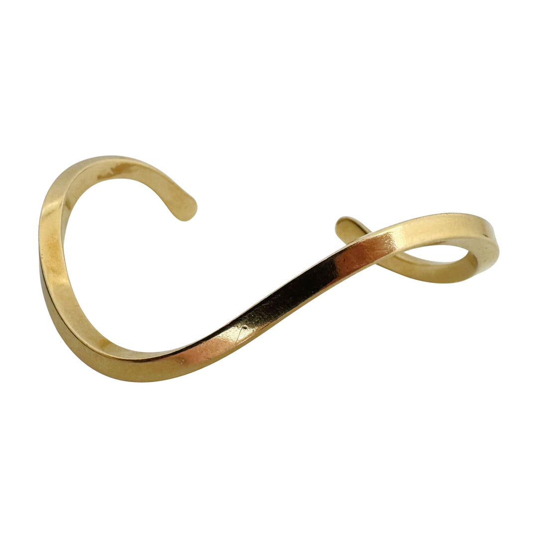14k Yellow Gold 18.6g Solid Heavy Curved Geometric Cuff Bangle 6.25"