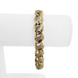14k Yellow and White Gold 16g Ladies Two Tone Fancy Link Bracelet Italy 7.5"