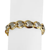 14k Yellow and White Gold 16g Ladies Two Tone Fancy Link Bracelet Italy 7.5"