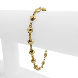 14k Yellow Gold 5.5g Hollow Light 6mm Heart Charm Link Bracelet 7"