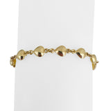 14k Yellow Gold 5.5g Hollow Light 6mm Heart Charm Link Bracelet 7"