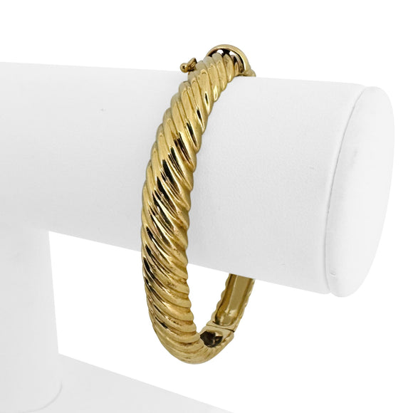 18k Yellow Gold 32.3g Solid Heavy 9mm Ribbed Spiral Bangle Bracelet 6.75