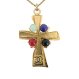 Chanel Vintage Gold Plated Long Cross Pendant Necklace 30"
