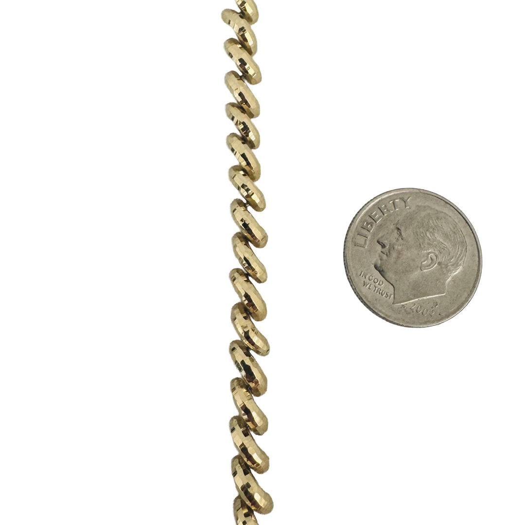 10k Yellow Gold 7.3g Faceted Ladies 4.5mm Thin San Marco Link Bracelet 7.25"