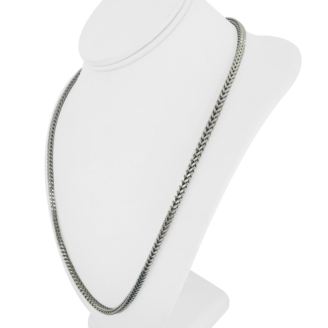 10k White Gold 17.3g Men's Semi Solid 4mm Squared Franco Link Chain Necklace 24"