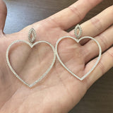 18k White Gold and 2cttw Diamond Large Heart Drop Dangle Earrings 2.25"