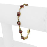 14k Yellow Gold and Enamel 5.9g Light Hollow Ladybug Link Bracelet Italy 7"