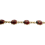 14k Yellow Gold and Enamel 5.9g Light Hollow Ladybug Link Bracelet Italy 7"