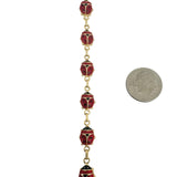 14k Yellow Gold and Enamel 5.9g Light Hollow Ladybug Link Bracelet Italy 7"