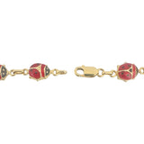 14k Yellow Gold and Enamel 5.9g Light Hollow Ladybug Link Bracelet Italy 7"