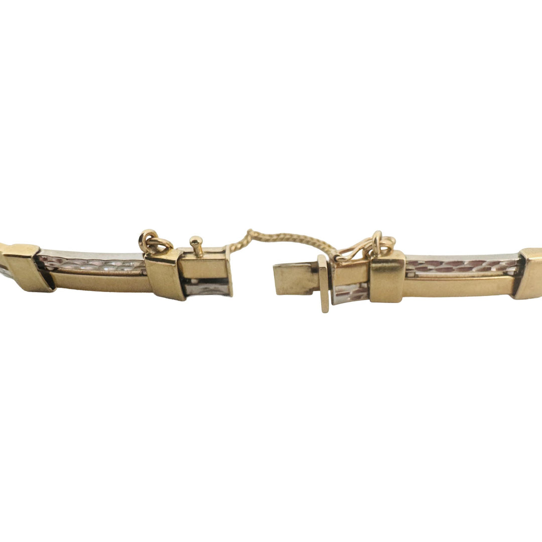 14k Yellow and White Gold 13g Diamond Cut Bar Link Bracelet 7.25"
