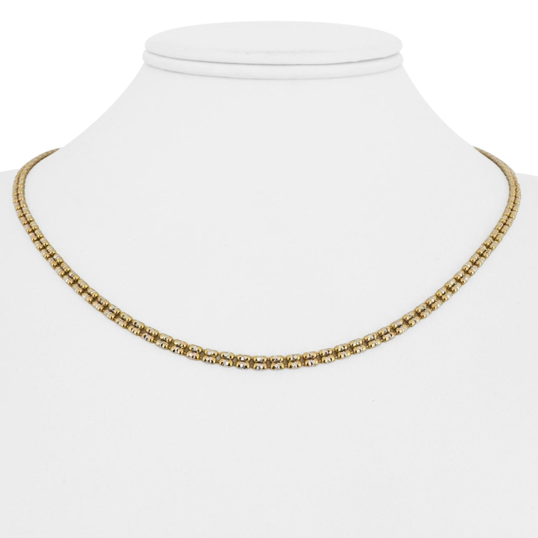 14k Yellow and White Gold 8.2g Sparkling 3mm Ice Barrel Link Necklace Italy 18"