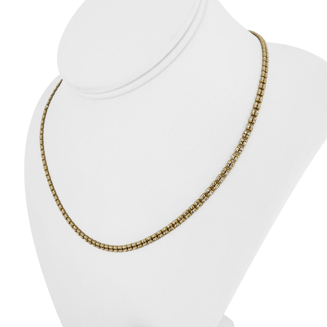 14k Yellow and White Gold 8.2g Sparkling 3mm Ice Barrel Link Necklace Italy 18"
