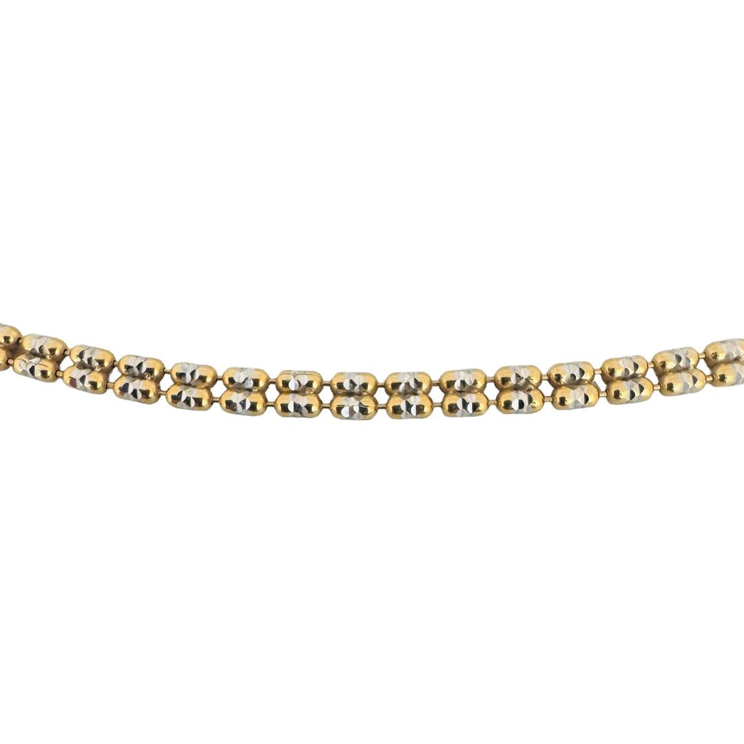 14k Yellow and White Gold 8.2g Sparkling 3mm Ice Barrel Link Necklace Italy 18"