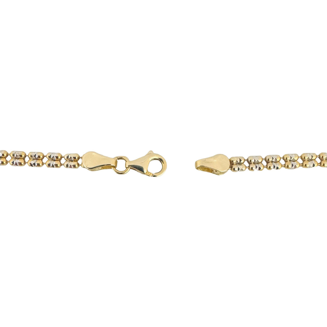 14k Yellow and White Gold 8.2g Sparkling 3mm Ice Barrel Link Necklace Italy 18"