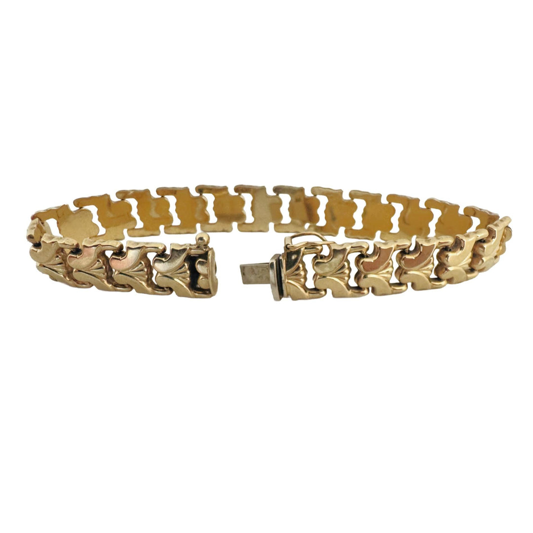 14k Yellow Gold 10.4g Vintage Milor 10mm Fancy Link Bracelet Italy 7"