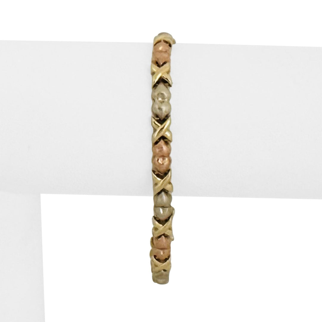 14k Yellow White and Rose Gold 8.3g Ladies XO Link Bracelet 7"